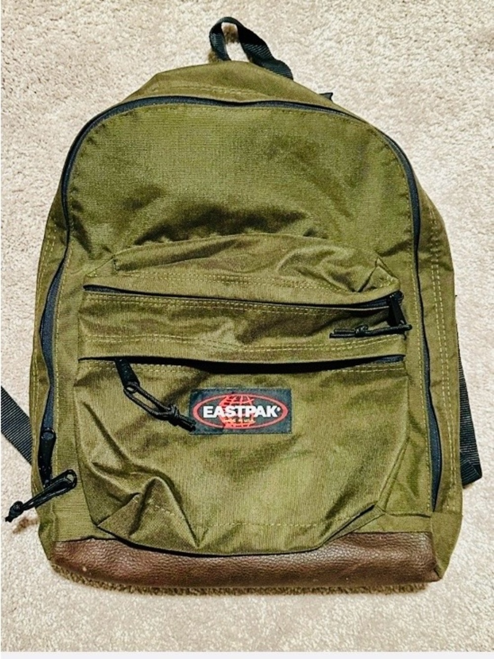 Eastpak Olive Green Backpack with Brown Base - Casual Everyday Pack